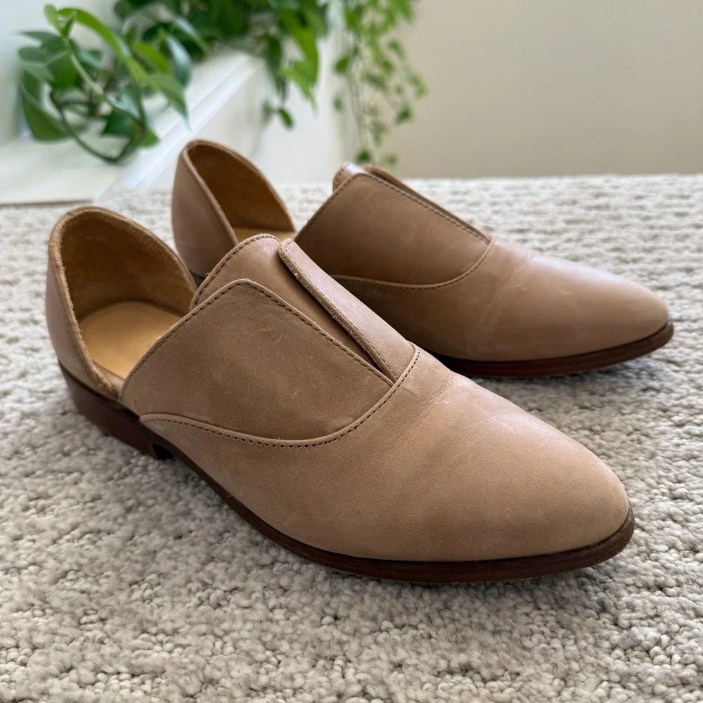 Nisolo EMMA d'ORSAY OXFORD‎ Leather Cutout ALMOND Pointed Toe Flats Loafers 6